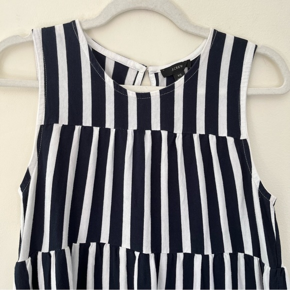 J.Crew Striped Tiered Relaxed Midi Cotton Tank Dress Navy Blue White - Picture 4 of 9
